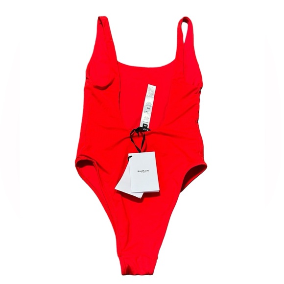 BALMAIN***Red Strass Crystal Logo One-Piece Swimsuit***F36; Small $620 - Picture 6 of 6